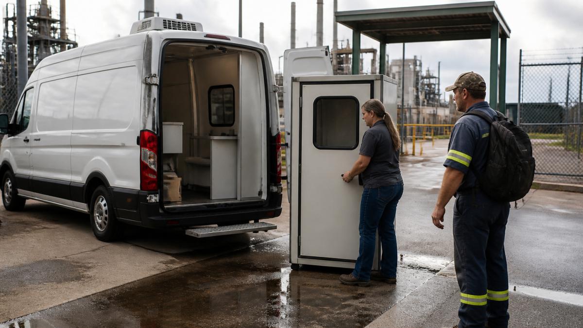 Technician preparing a mobile hearing testing van for employees as one of the best Examinetics alternatives.